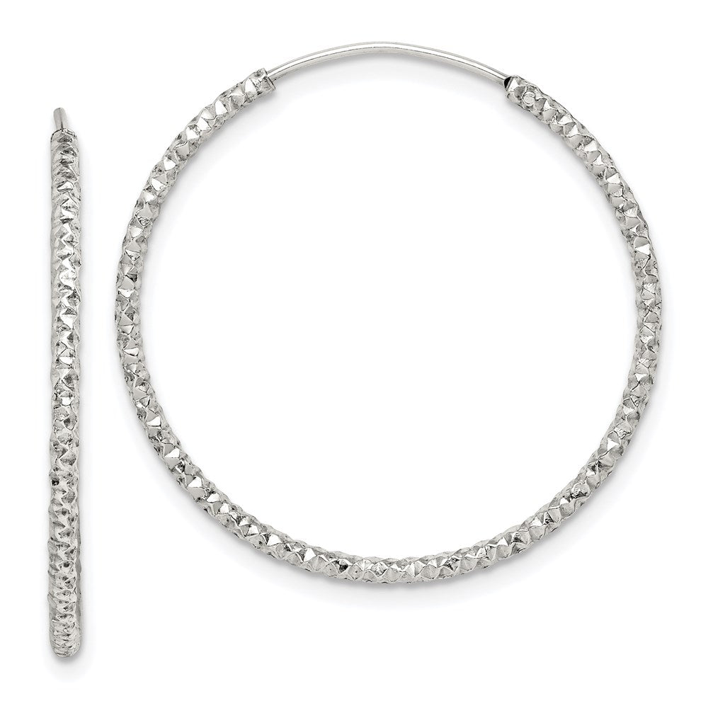 QE14100 Sterling Silver Diamond Cut 1.5x28mm Endless Hoop Earrings