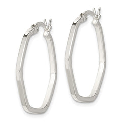 QE14104 Sterling Silver Polished Square Tube Hexagon Hoop Earrings