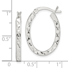 QE14120 Sterling Silver Diamond-cut 2.5mm Oval Hoop Earrings