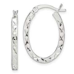 QE14120 Sterling Silver Diamond-cut 2.5mm Oval Hoop Earrings
