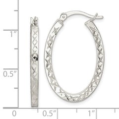 QE14122 Sterling Silver Diamond-cut 2.5mm Oval Hoop Earrings