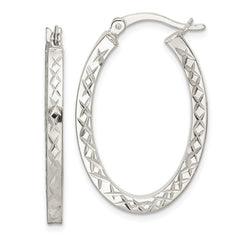 QE14122 Sterling Silver Diamond-cut 2.5mm Oval Hoop Earrings