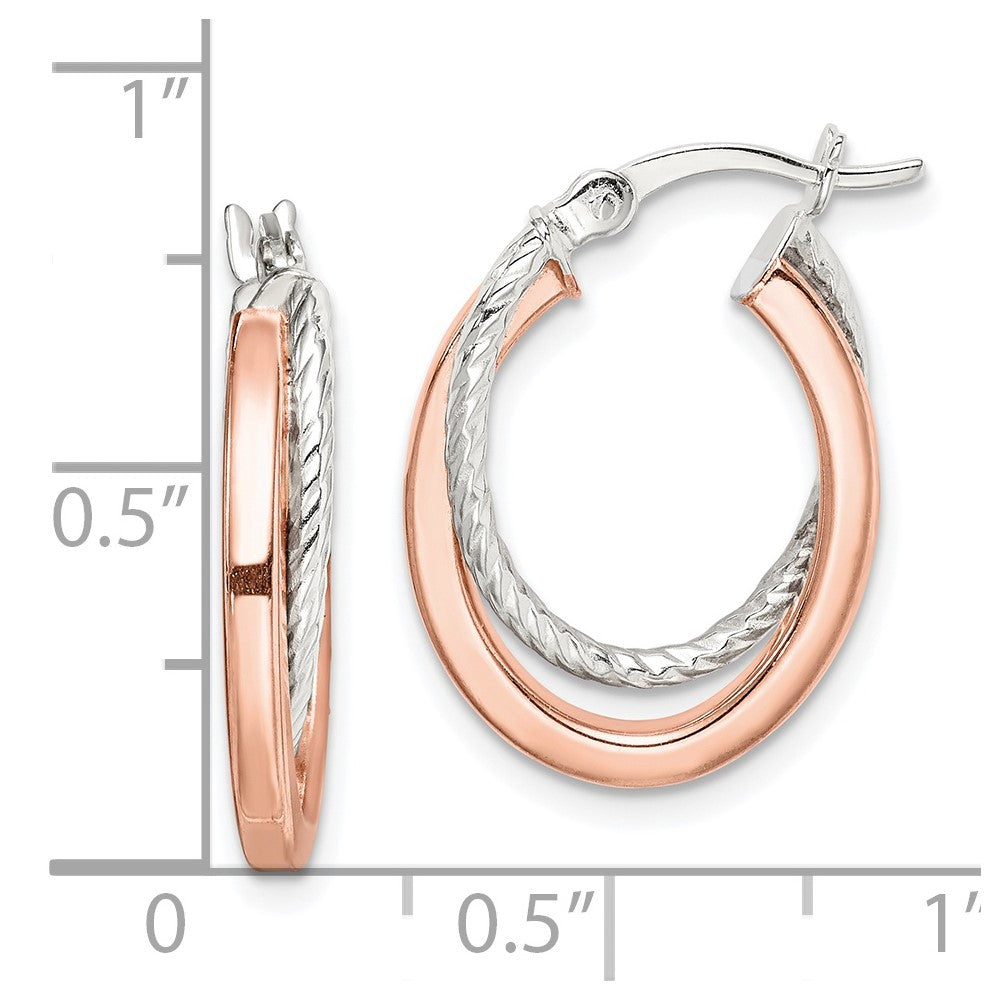 QE14124 Sterling Silver and Rose Tone Double Hoop Earrings