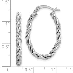 QE14132 Sterling Silver Rhodium-plated 2.5mm Twisted Oval Hoop Earrings