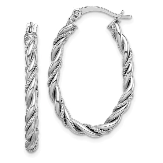 QE14132 Sterling Silver Rhodium-plated 2.5mm Twisted Oval Hoop Earrings