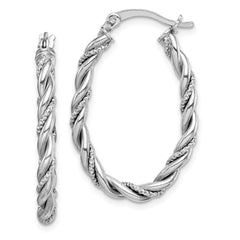QE14132 Sterling Silver Rhodium-plated 2.5mm Twisted Oval Hoop Earrings