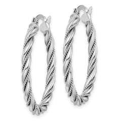 QE14134 Sterling Silver Rhodium-plated 2.5x30mm Twisted Hoop Earrings