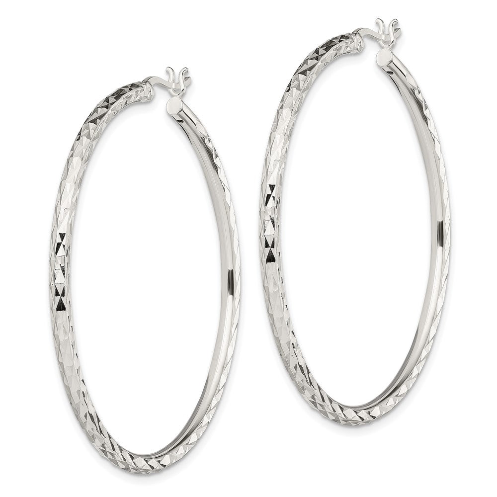 QE14138 Sterling Silver Polished & Diamond-cut 2.5mm Round Hoop Earrings