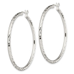 QE14138 Sterling Silver Polished & Diamond-cut 2.5mm Round Hoop Earrings