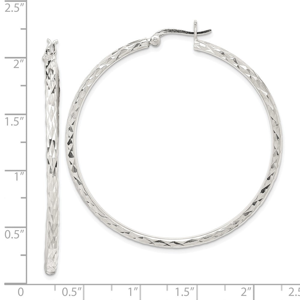 QE14138 Sterling Silver Polished & Diamond-cut 2.5mm Round Hoop Earrings