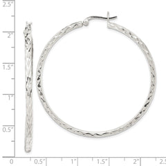 QE14138 Sterling Silver Polished & Diamond-cut 2.5mm Round Hoop Earrings