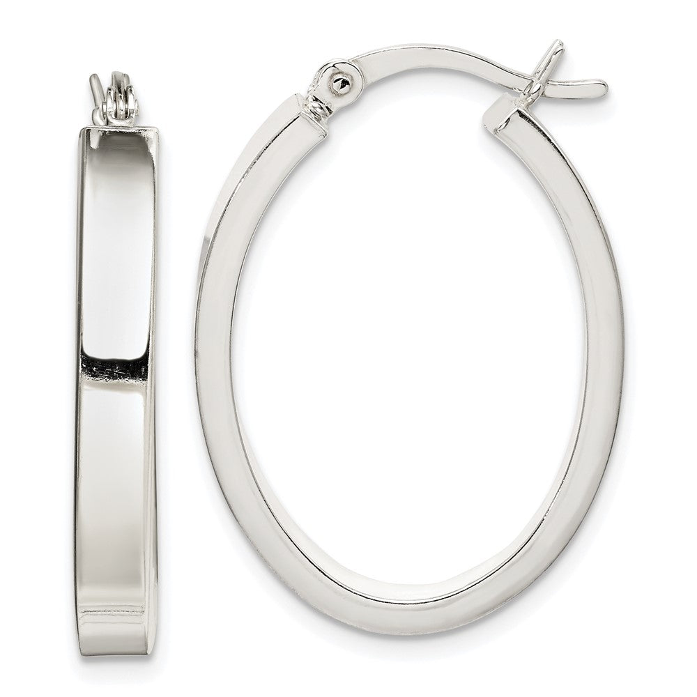 QE14149 Sterling Silver Polished 4mm Oval Hoop Earrings