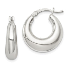 QE14151 Sterling Silver Polished & Tapered Round Hoop Earrings