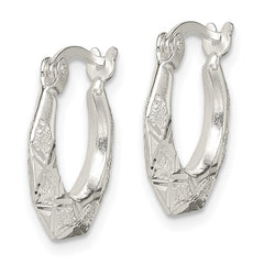 QE14155 Sterling Silver Diamond Cut & Textured Hoop Earrings