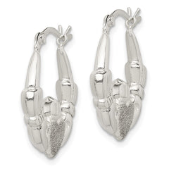 QE14157 Sterling Silver Polished & Laser Cut Claddagh Hoop Earrings