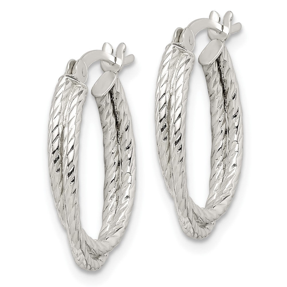 QE14159 Sterling Silver Twisted and Textured Hoop Earrings