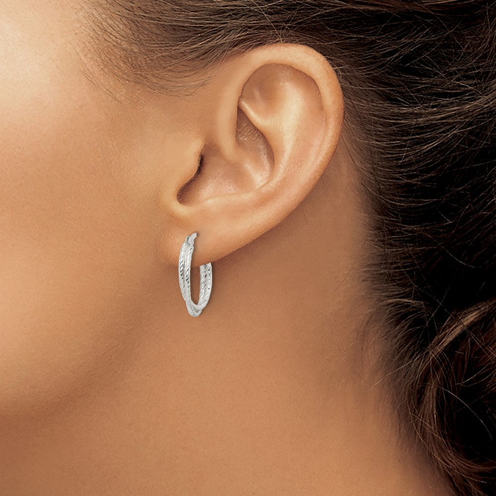 QE14159 Sterling Silver Twisted and Textured Hoop Earrings