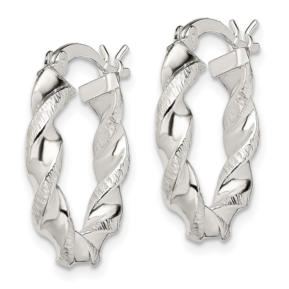 QE14165 Sterling Silver Twisted and Textured Hoop Earrings