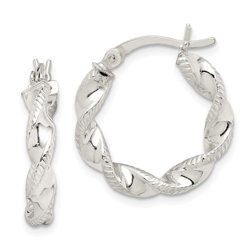 QE14165 Sterling Silver Twisted and Textured Hoop Earrings