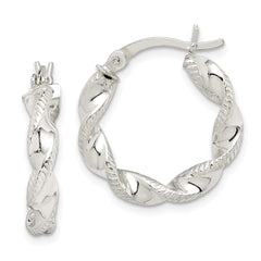 QE14165 Sterling Silver Twisted and Textured Hoop Earrings