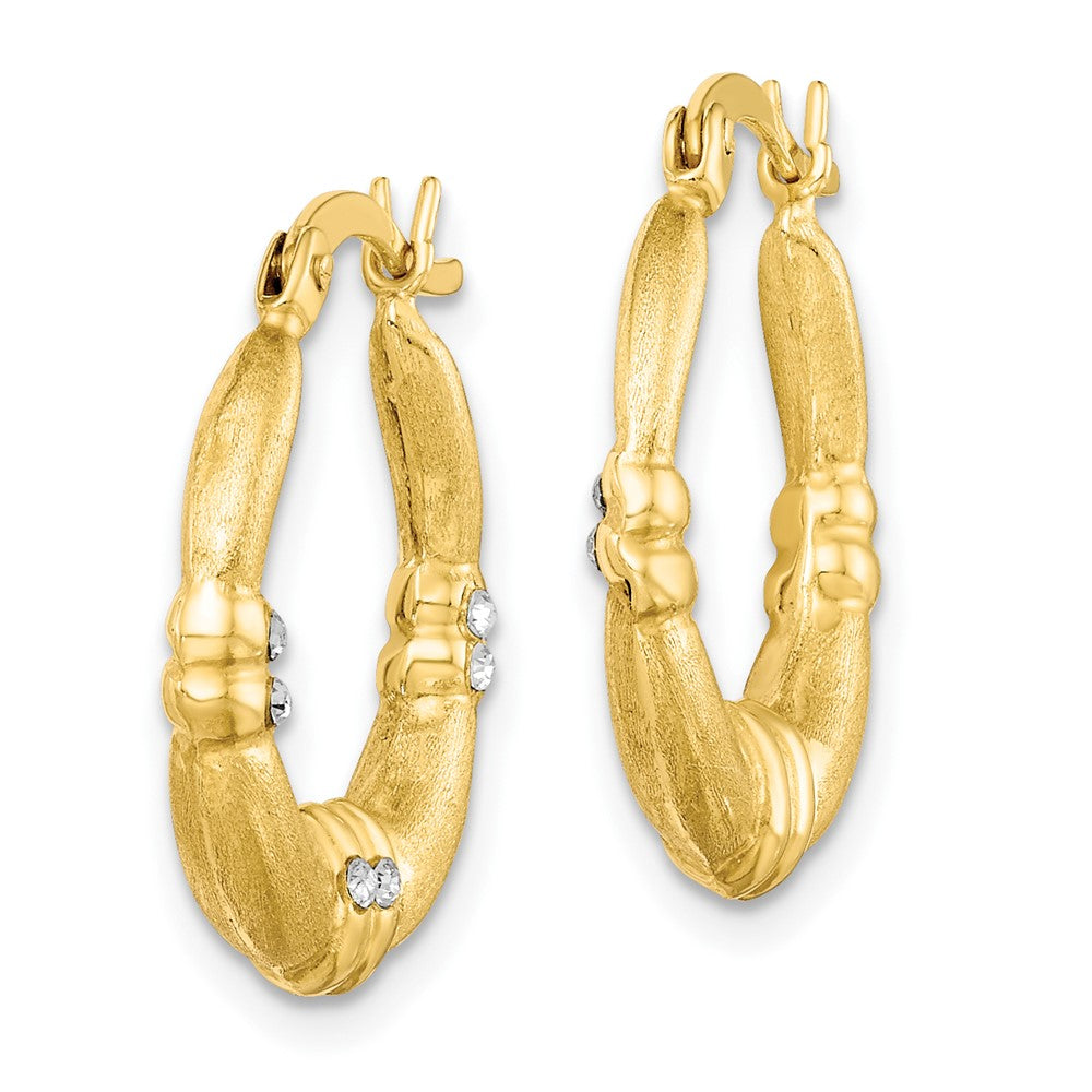 QE14168 Sterling Silver Gold Tone and CZ Textured Hoop Earrings
