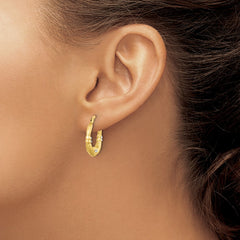 QE14168 Sterling Silver Gold Tone and CZ Textured Hoop Earrings