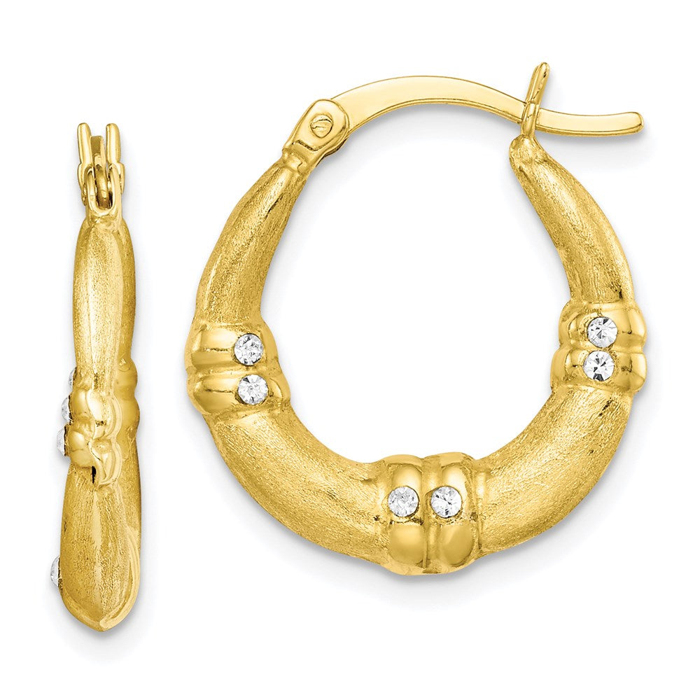 QE14168 Sterling Silver Gold Tone and CZ Textured Hoop Earrings