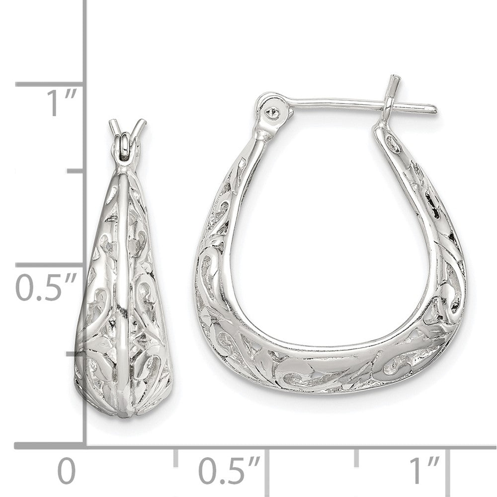QE14171 Sterling Silver Polished Swirl Filigree Hoop Earrings