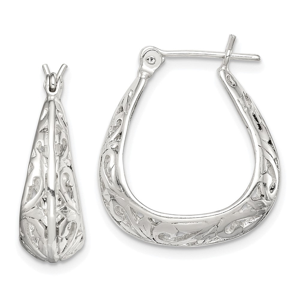QE14171 Sterling Silver Polished Swirl Filigree Hoop Earrings