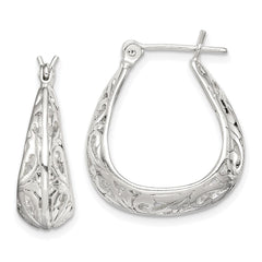 QE14171 Sterling Silver Polished Swirl Filigree Hoop Earrings