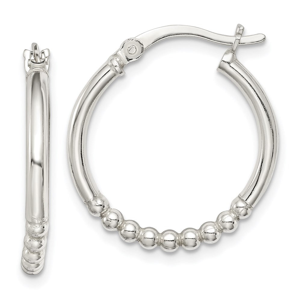 QE14172 Sterling Silver Beaded Hoop Earrings