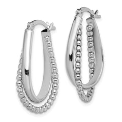 QE14174 Sterling Silver Rhodium-plated Twisted and Beaded Hoop Earrings