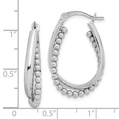 QE14174 Sterling Silver Rhodium-plated Twisted and Beaded Hoop Earrings