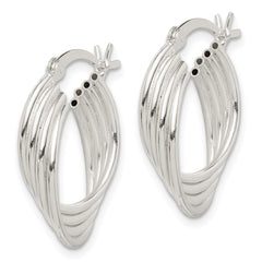 QE14175 Sterling Silver Polished Twisted Multi-tube Round Hoop Earrings
