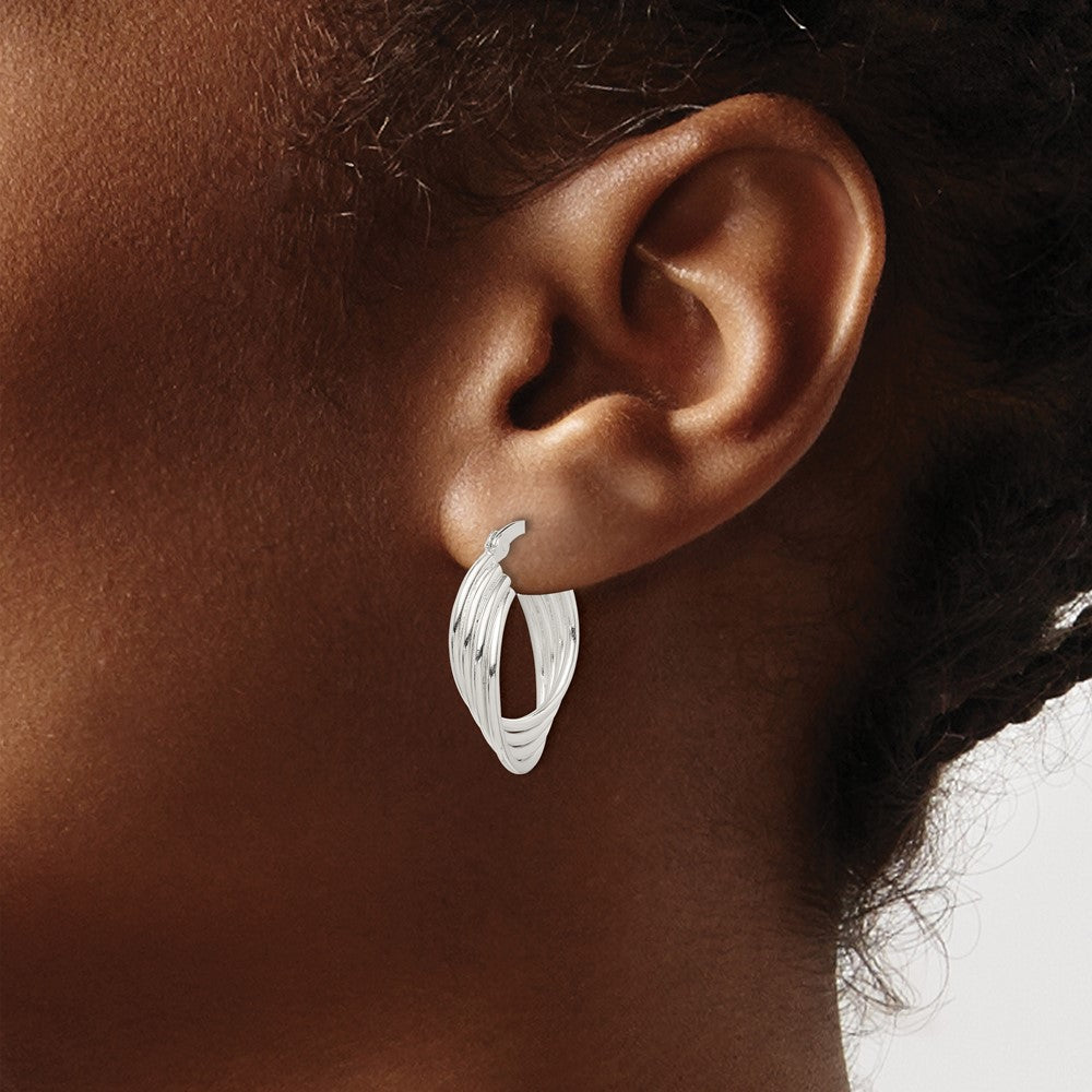 QE14175 Sterling Silver Polished Twisted Multi-tube Round Hoop Earrings