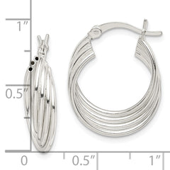 QE14175 Sterling Silver Polished Twisted Multi-tube Round Hoop Earrings