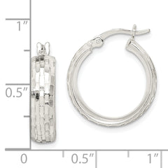 QE14179 Sterling Silver Polished & Textured 5mm Round Hoop Earrings