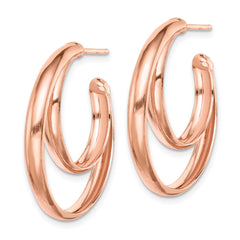 QE14182 Sterling Silver RH plated Rose Gold-plated 28x3.5 Hoop Post Earrings