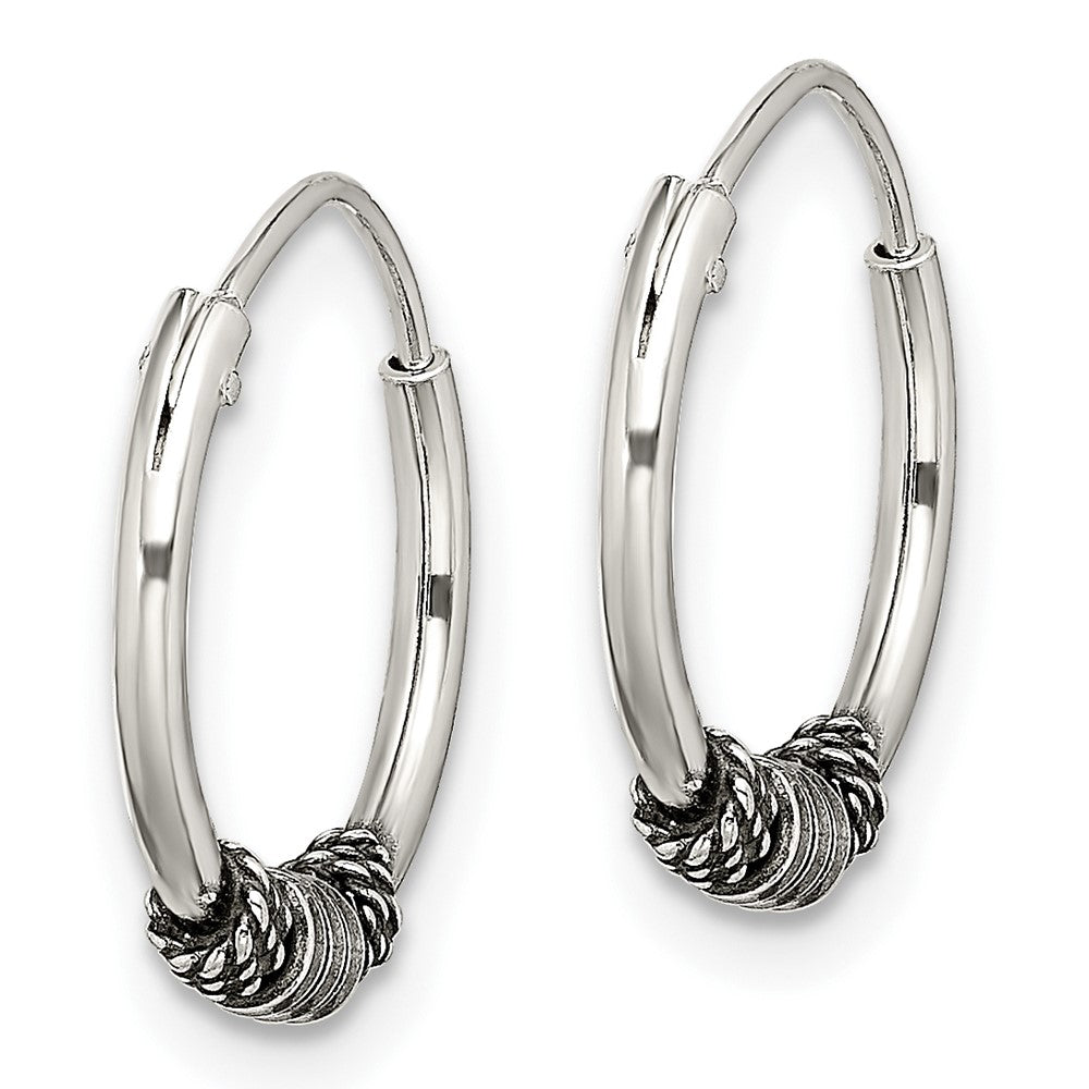 QE14191 Sterling Silver Antiqued Beaded Endless Hoop Earrings