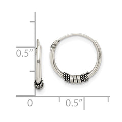 QE14191 Sterling Silver Antiqued Beaded Endless Hoop Earrings