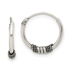 QE14191 Sterling Silver Antiqued Beaded Endless Hoop Earrings
