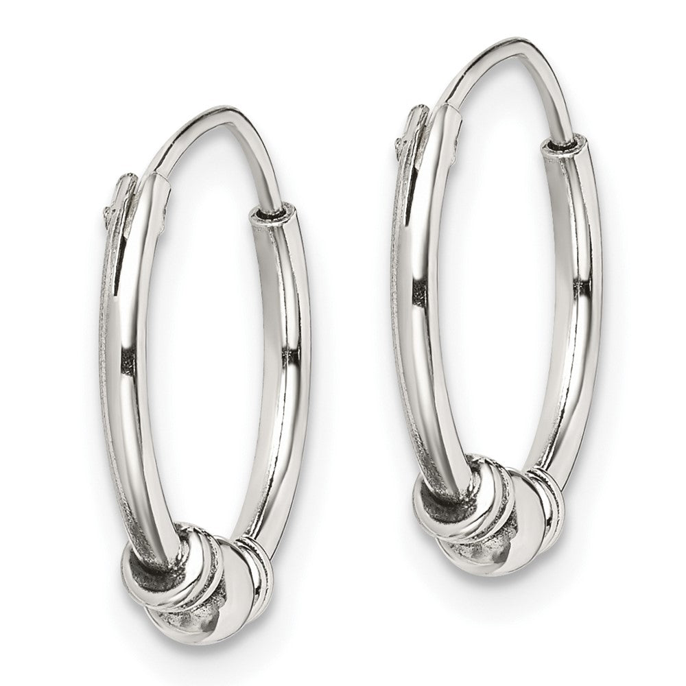 QE14200 Sterling Silver Antiqued Beaded Endless Hoop Earrings