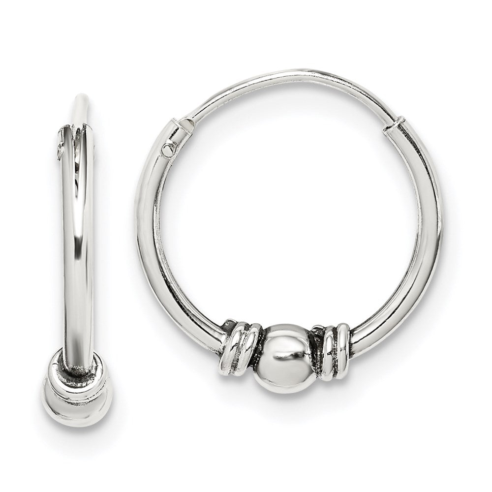 QE14200 Sterling Silver Antiqued Beaded Endless Hoop