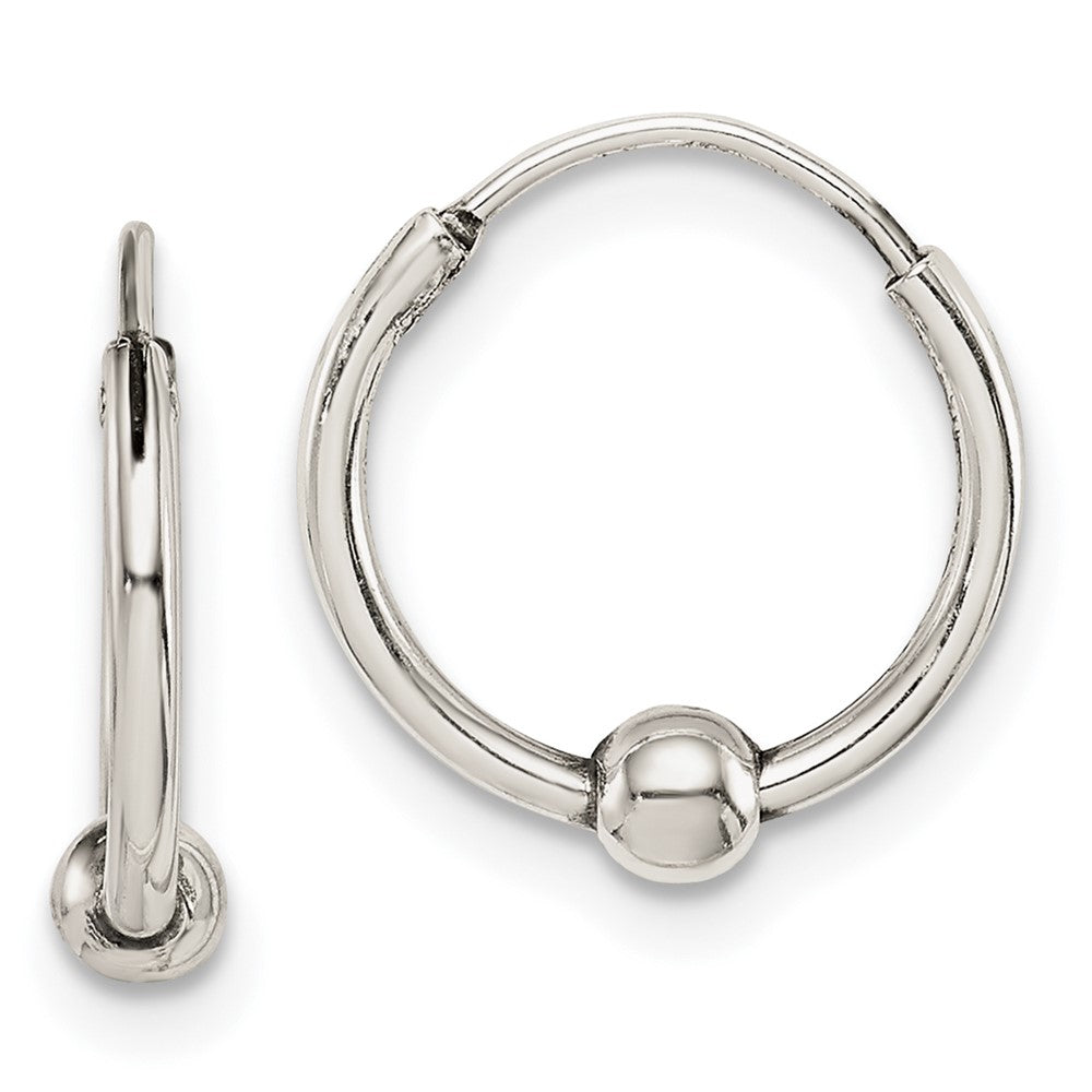 QE14206 Sterling Silver Antiqued Beaded Endless Hoop Earrings