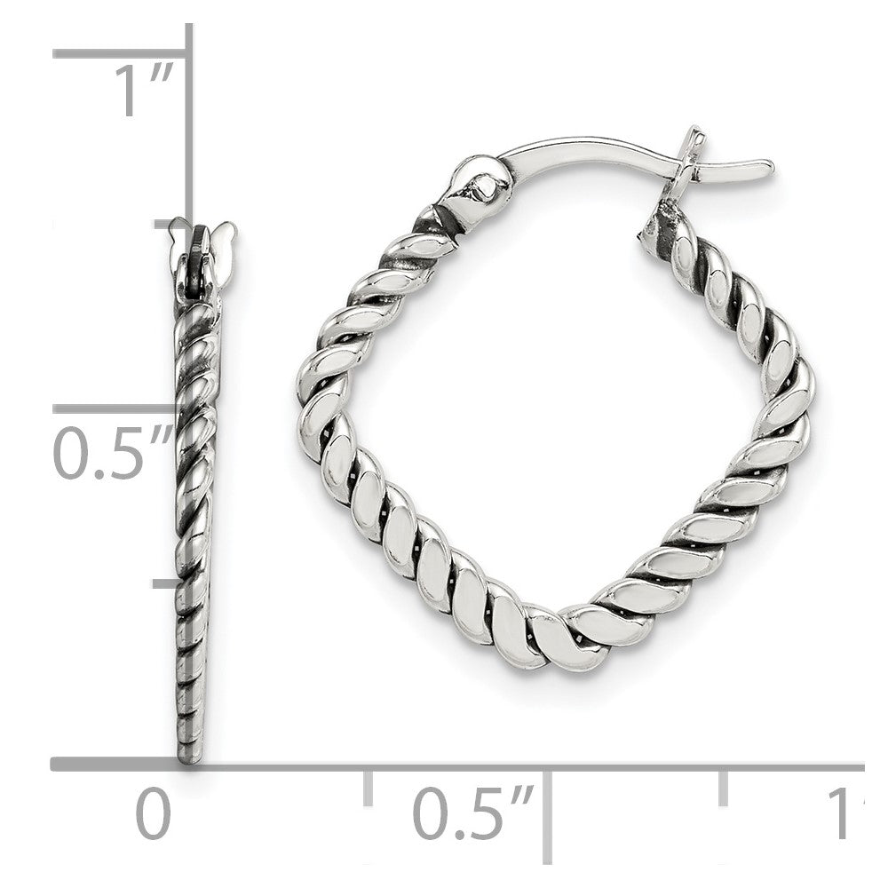 QE14208 Sterling Silver Antiqued Textured Square Hoop Earrings