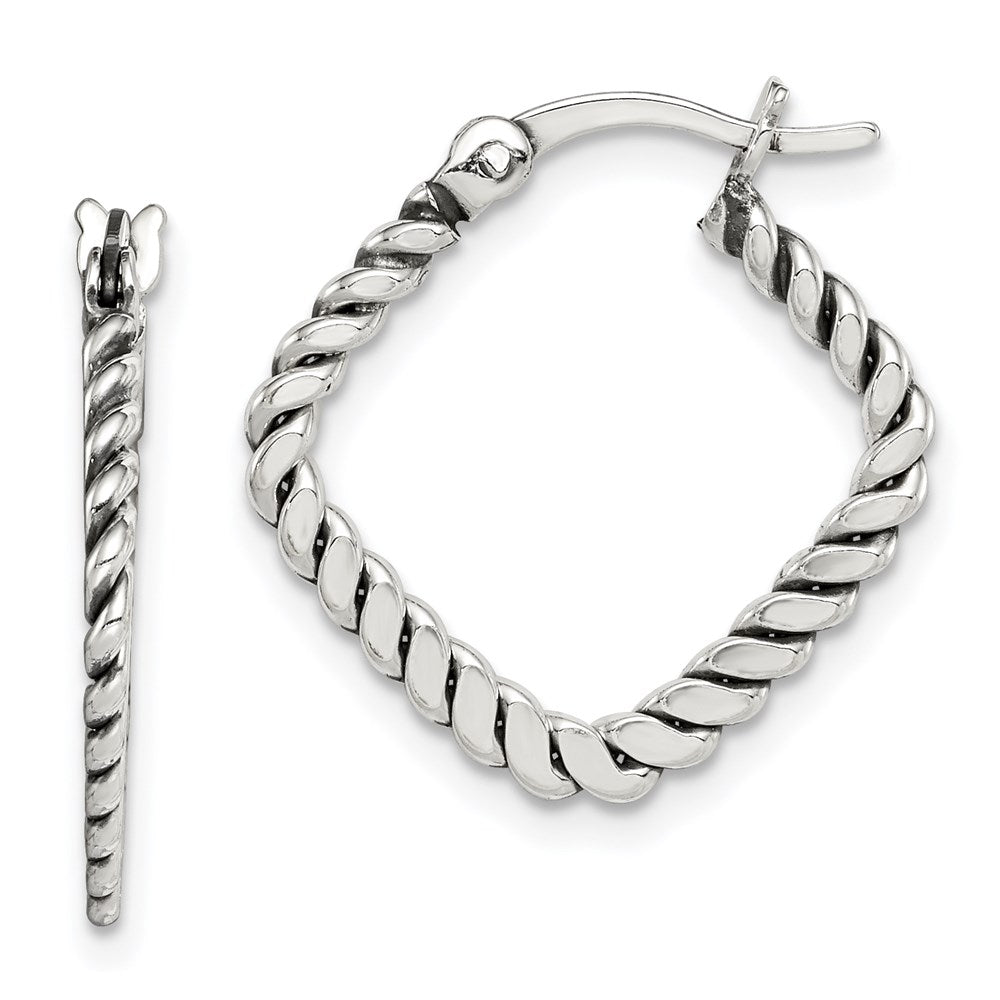 QE14208 Sterling Silver Antiqued Textured Square Hoop Earrings