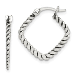 QE14208 Sterling Silver Antiqued Textured Square Hoop Earrings