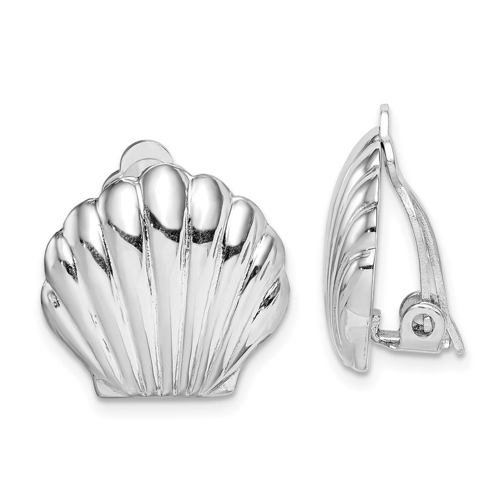 QE14209 Sterling Silver Rhodium-plated Polished Non-Pierced Shell Earrings