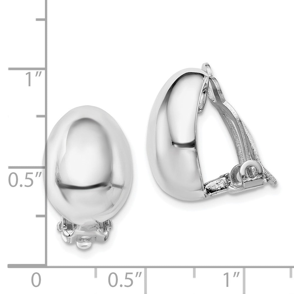 QE14212 Sterling Silver Rhodium-plated Polished Non-Pierced Oval Earrings