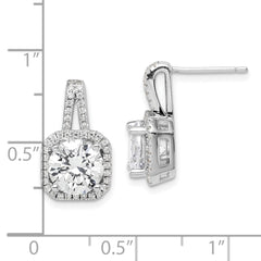 QE14215 Sterling Silver Rhodium-plated CZ Halo Post Earrings